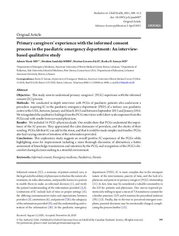 (PDF) Primary caregivers’ experience with the informed consent process