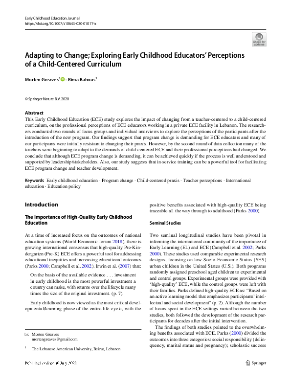 (PDF) Adapting to Change; Exploring Early Childhood Educators ...