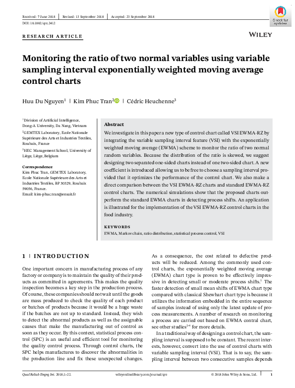 (PDF) Monitoring the Ratio of Two Normal Variables Using EWMA Type ...