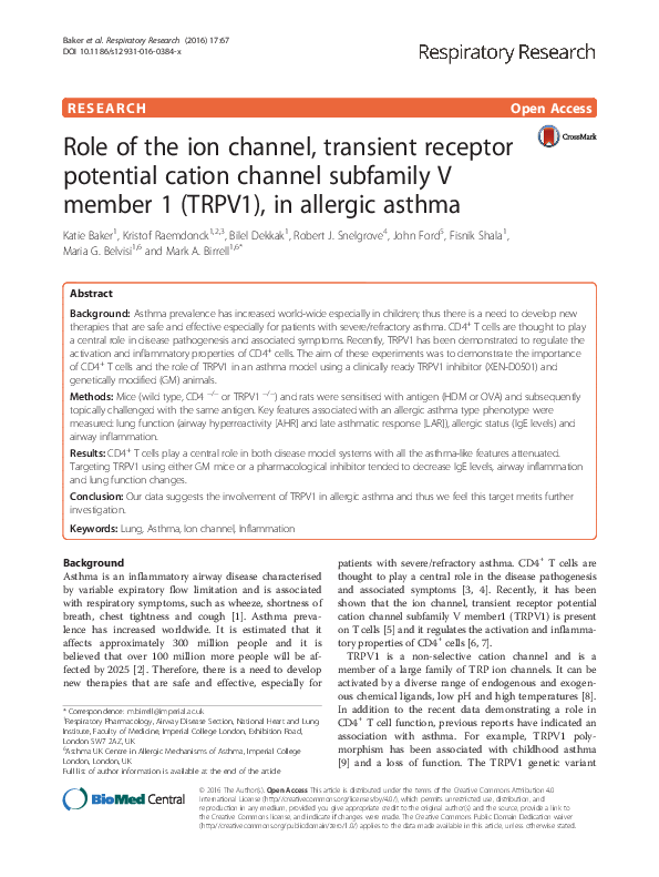 (PDF) Role of the ion channel, transient receptor potential cation ...