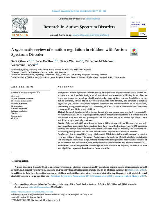 (PDF) A systematic review of emotion regulation in children with Autism ...