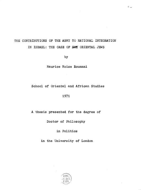 (PDF) The Contributions of the Army to National Integration in Israel ...