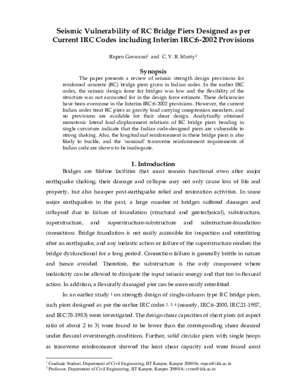 (PDF) Seismic Vulnerability of RC Bridge Piers Designed as per Current ...