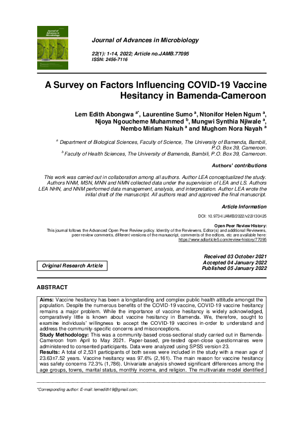 (PDF) A Survey on Factors Influencing COVID-19 Vaccine Hesitancy in ...