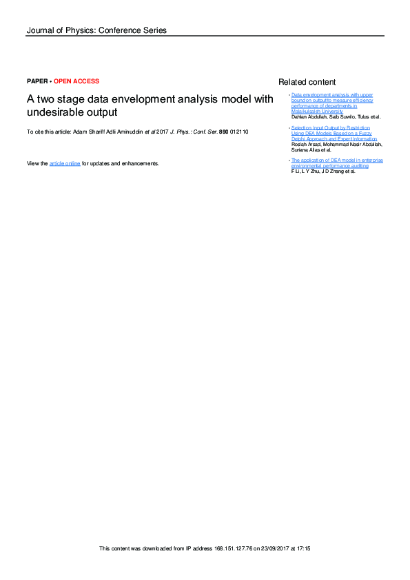 (PDF) A two stage data envelopment analysis model with undesirable output