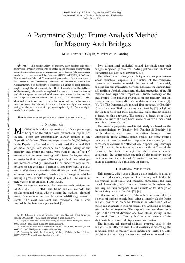 (PDF) A Parametric Study: Frame Analysis Method For Masonry Arch Bridges