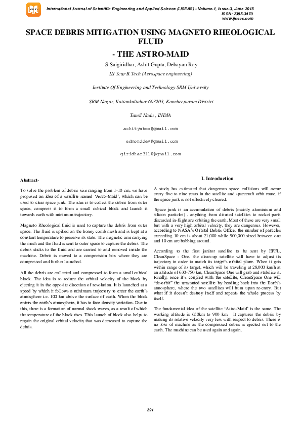 (PDF) Space Debris Mitigation Using Magneto Rheological Fluid-The Astro ...