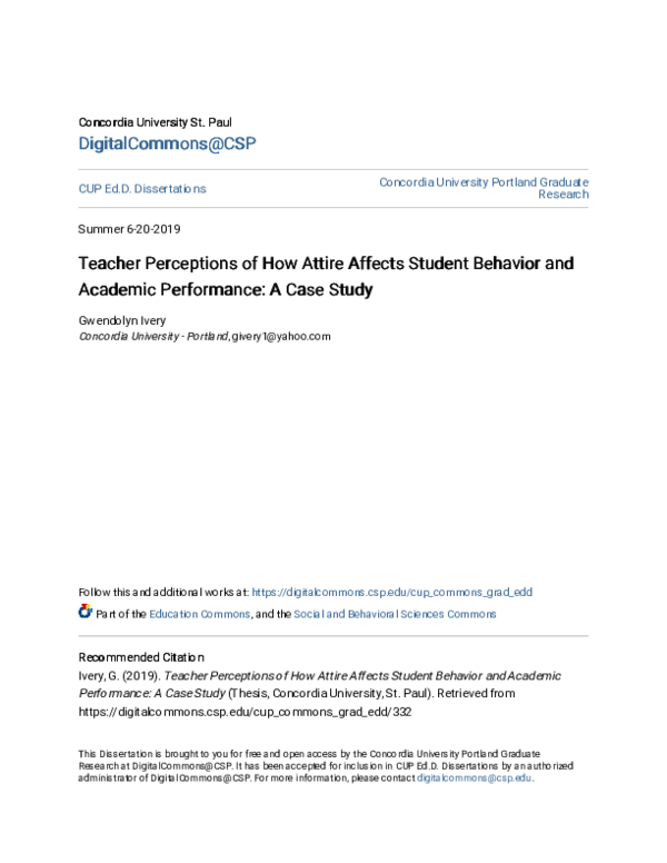 (PDF) Teacher Perceptions of How Attire Affects Student Behavior and ...