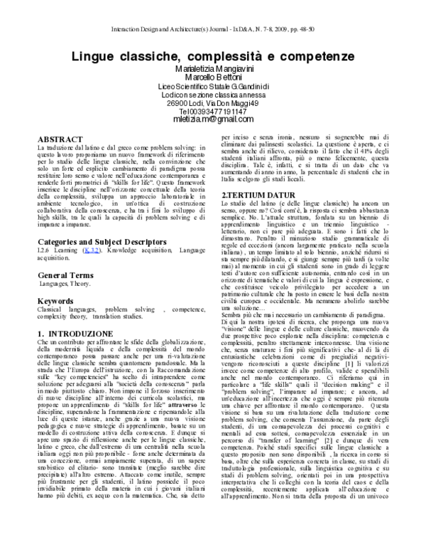 (PDF) Lingue classiche, complessità e competenze