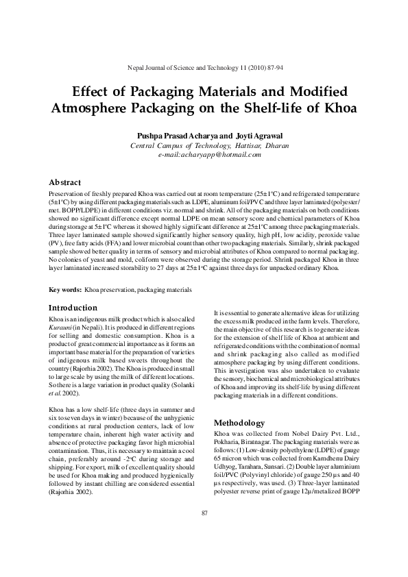 (PDF) Effect of Packaging Materials and Modified Atmosphere Packaging ...