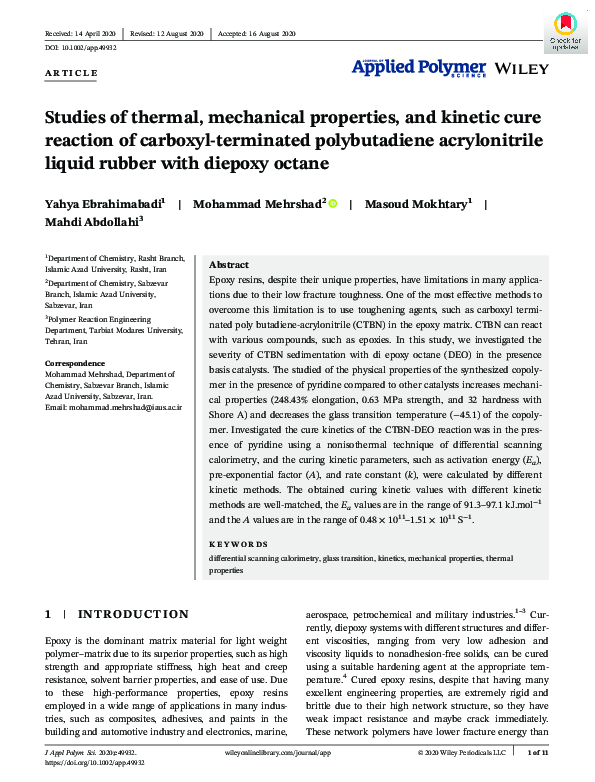 (PDF) Studies of thermal, mechanical properties, and kinetic cure ...