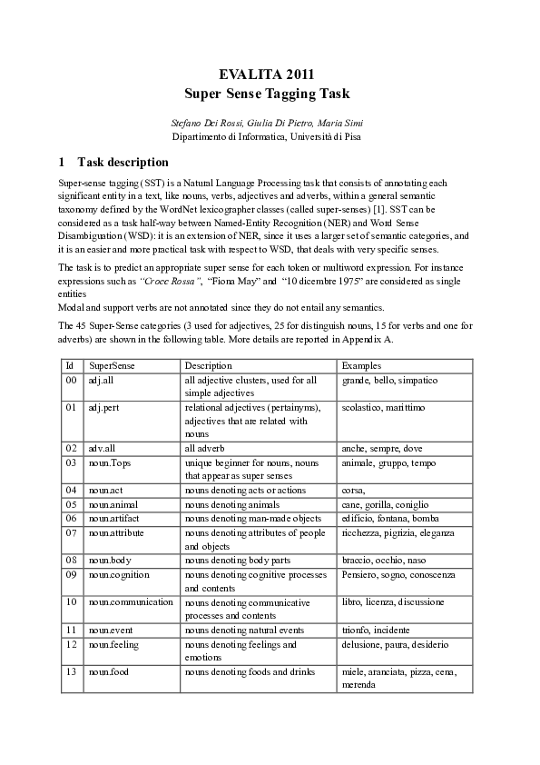 (PDF) EVALITA 2011 Super Sense Tagging Task