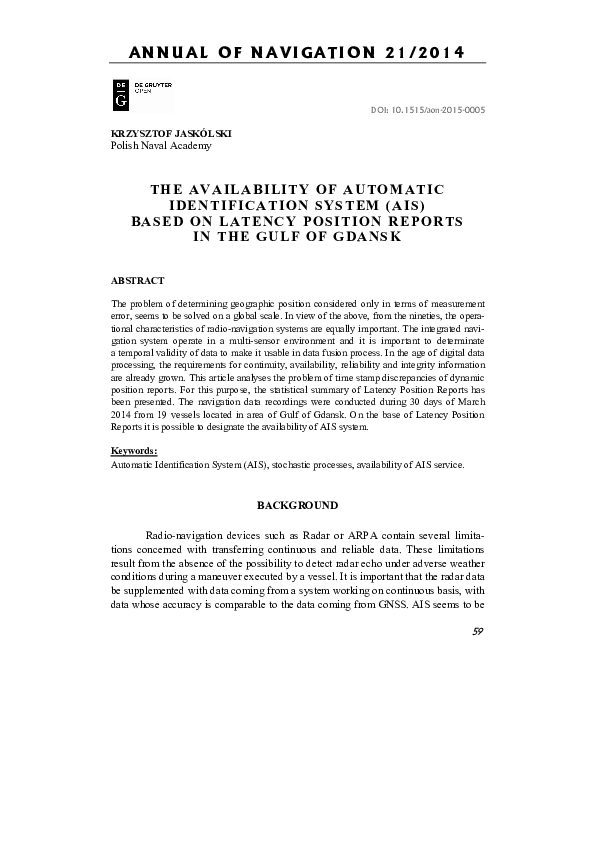 (PDF) THE AVAILABILITY OF AUTOMATIC IDENTIFICATION SYSTEM (AIS) BASED ...
