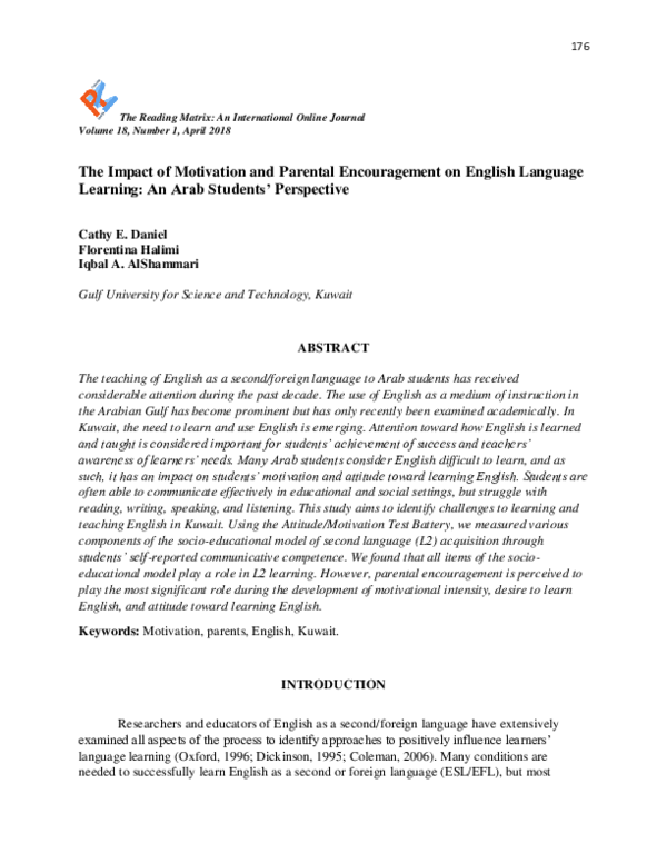 (PDF) The Impact of Motivation and Parental Encouragement on English ...