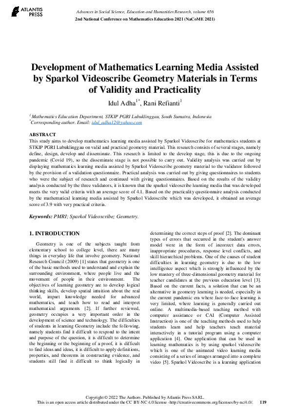 (PDF) Development of Mathematics Learning Media Assisted by Sparkol ...