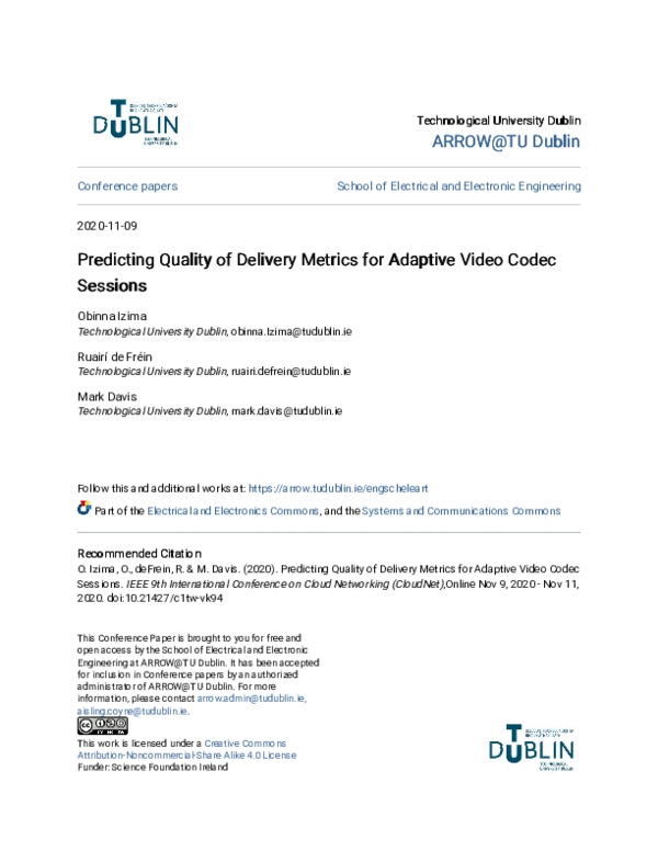 (PDF) Predicting Quality of Delivery Metrics for Adaptive Video Codec ...