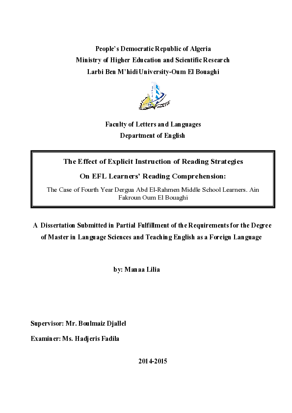 (PDF) The Effect of explicit instruction of reading strategies on EFL ...