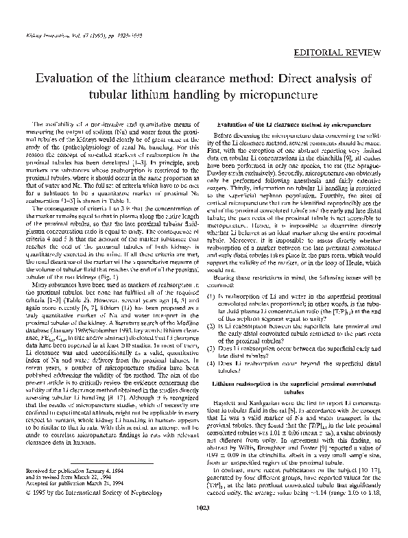 (PDF) Evaluation of the lithium clearance method: Direct analysis of ...