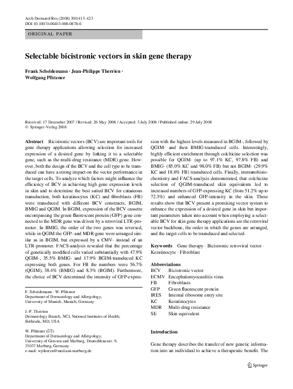 (PDF) Selectable bicistronic vectors in skin gene therapy