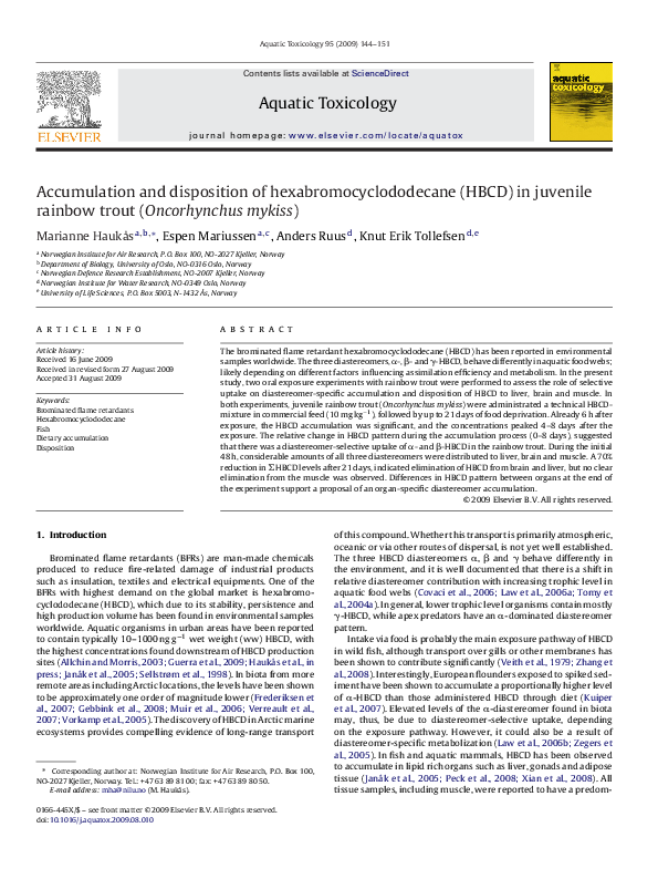 (PDF) Accumulation and disposition of hexabromocyclododecane (HBCD) in ...