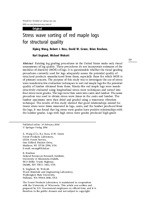 (PDF) Stress wave sorting of red maple logs for structural quality
