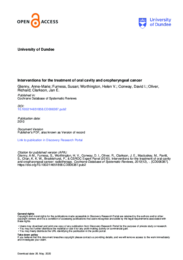 (PDF) Interventions for the treatment of oral cavity and oropharyngeal ...