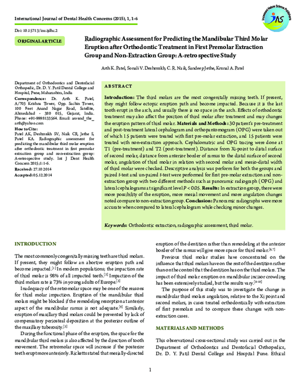 (PDF) Radiographic Assessment for Predicting the Mandibular Third Molar