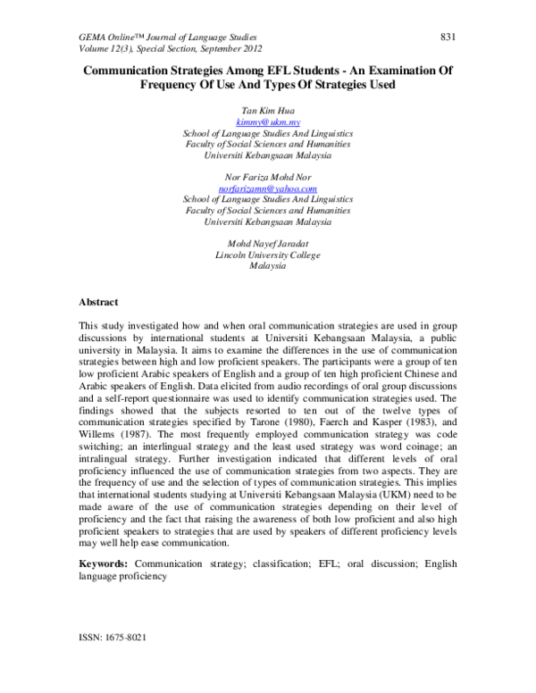 (PDF) Communication Strategies Among EFL Students - An Examination Of ...
