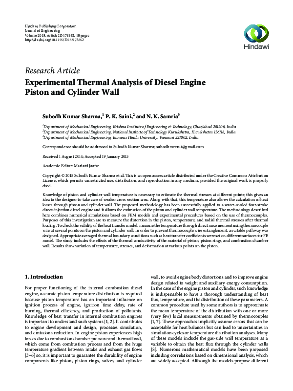 (PDF) Experimental Thermal Analysis of Diesel Engine Piston and ...