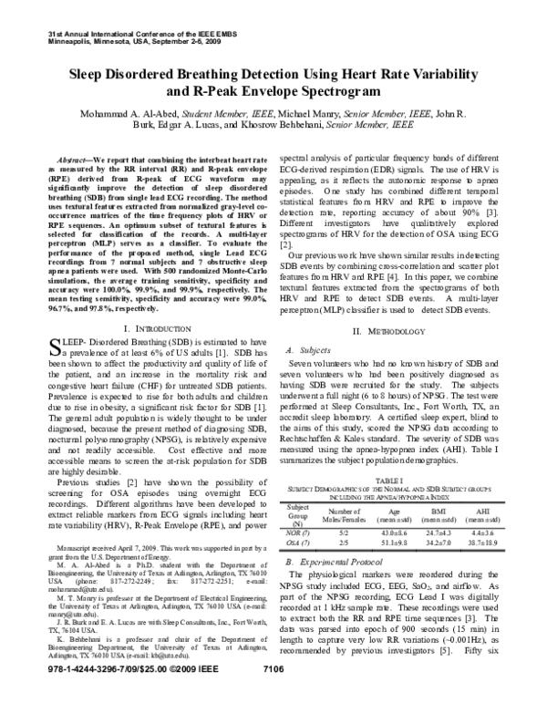 (PDF) Sleep disordered breathing detection using heart rate variability ...