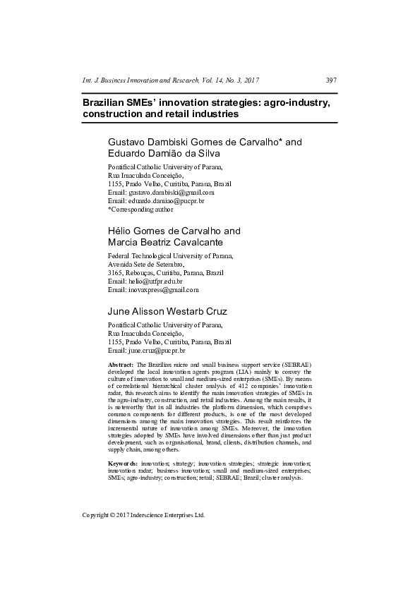 (PDF) Brazilian SMEs' innovation strategies: agro-industry ...