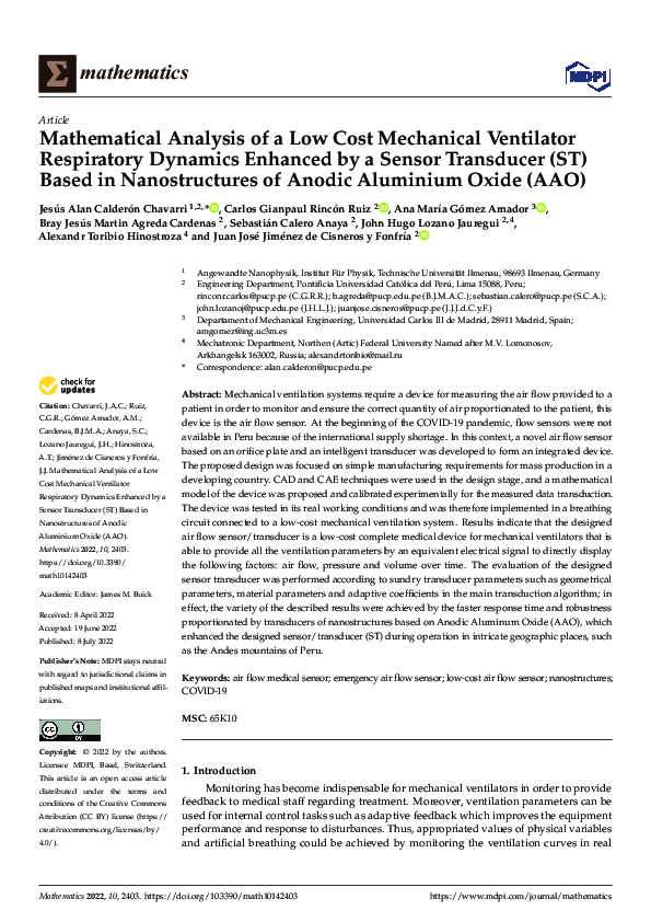 (PDF) Mathematical Analysis of a Low Cost Mechanical Ventilator ...