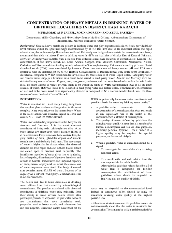 (PDF) Concentration of Heavy Metals in Drinking Water Sources of Karaj ...