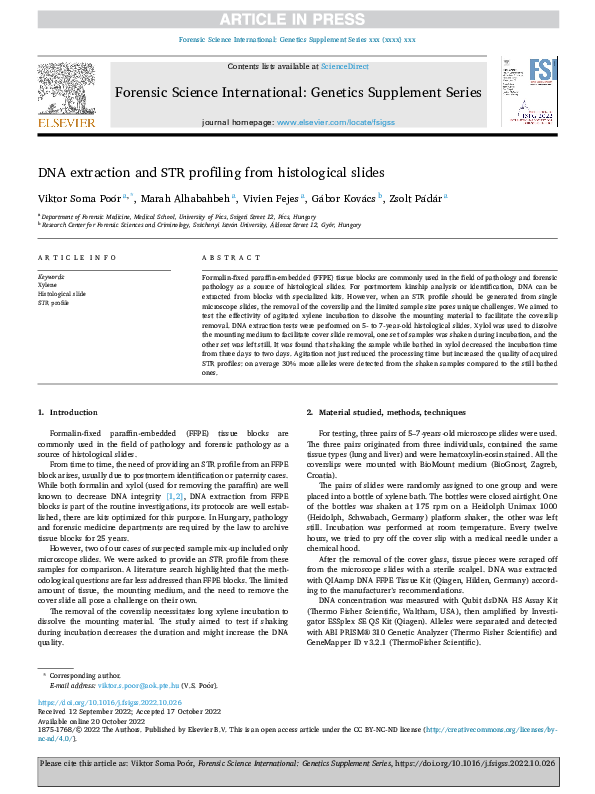 (PDF) DNA extraction and STR profiling from histological slides