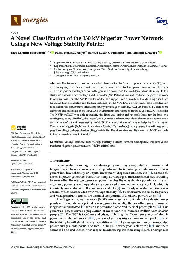 (PDF) A Novel Classification of the 330 kV Nigerian Power Network Using ...