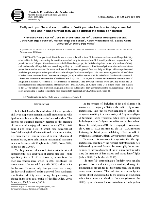 (PDF) Fatty acid profile and composition of milk protein fraction in ...