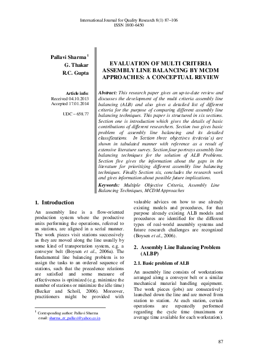 (PDF) Evaluation of Multi Criteria Assembly Line Balancing by MCDM ...
