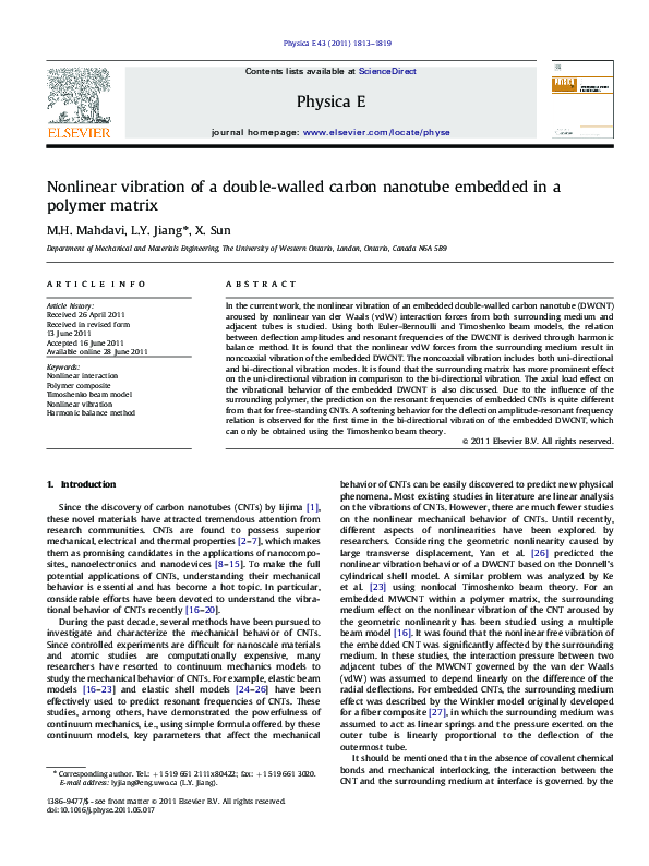 (PDF) Nonlinear vibration of a double-walled carbon nanotube embedded ...