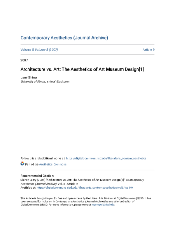 (PDF) Architecture vs. Art: The Aesthetics of Art Museum Design