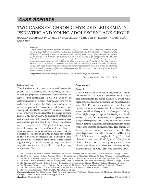 (PDF) Two cases of chronic myeloid leukemia in pediatric and young ...
