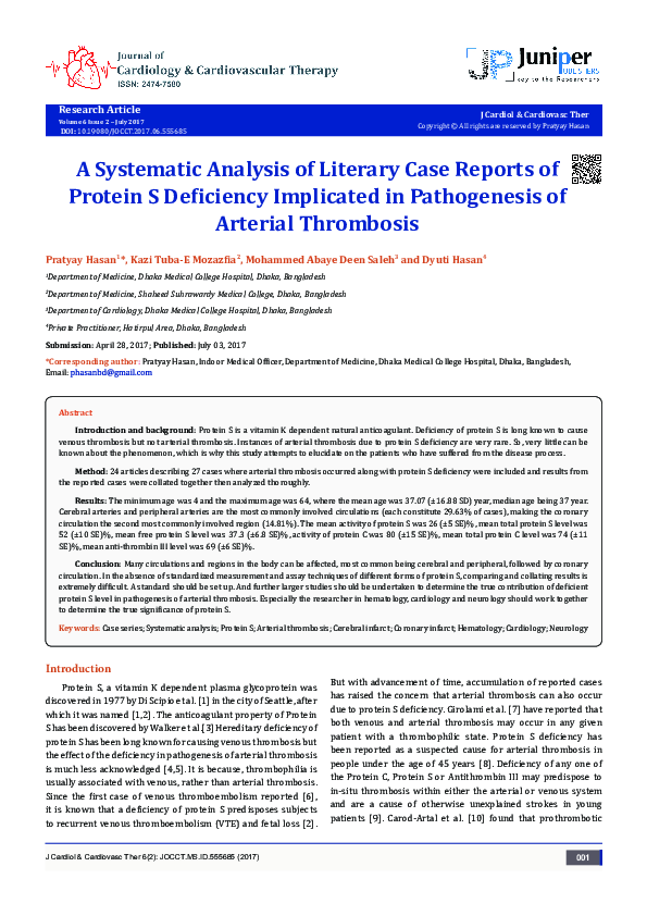 (PDF) A Systematic Analysis of Literary Case Reports of Protein S ...