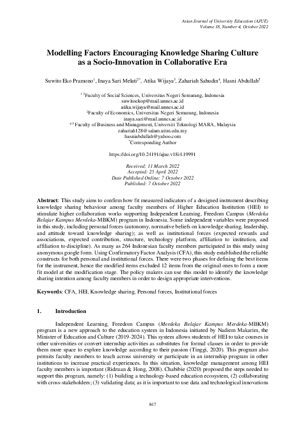 (PDF) Modelling Factors Encouraging Knowledge Sharing Culture as a ...