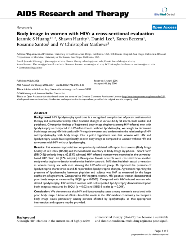 (PDF) Body image in women with HIV: a cross-sectional evaluation