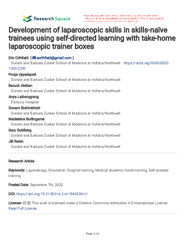 (PDF) Development of laparoscopic skills in skills-naïve trainees using ...
