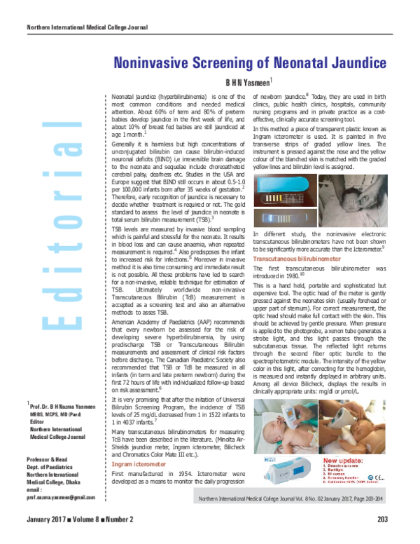 (PDF) Noninvasive Screening of Neonatal Jaundice