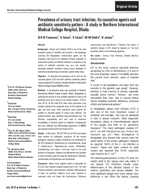 (PDF) Prevalence of urinary tract infection, its causative agents and ...
