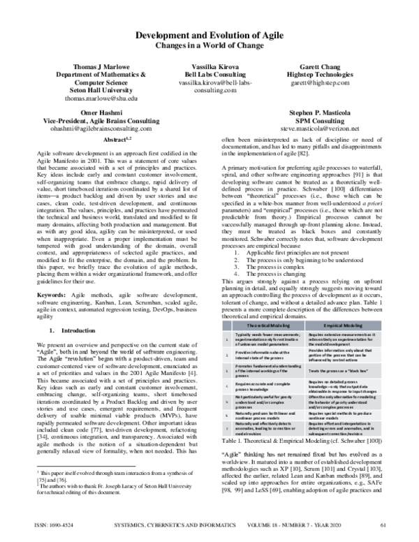 (PDF) Development and Evolution of Agile Changes in a World of Change