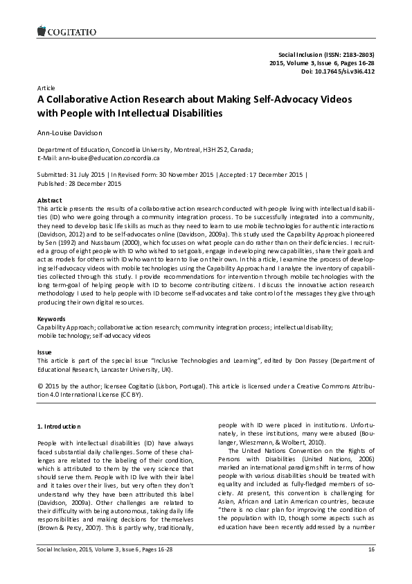 (PDF) A Collaborative Action Research about Making Self-Advocacy Videos ...