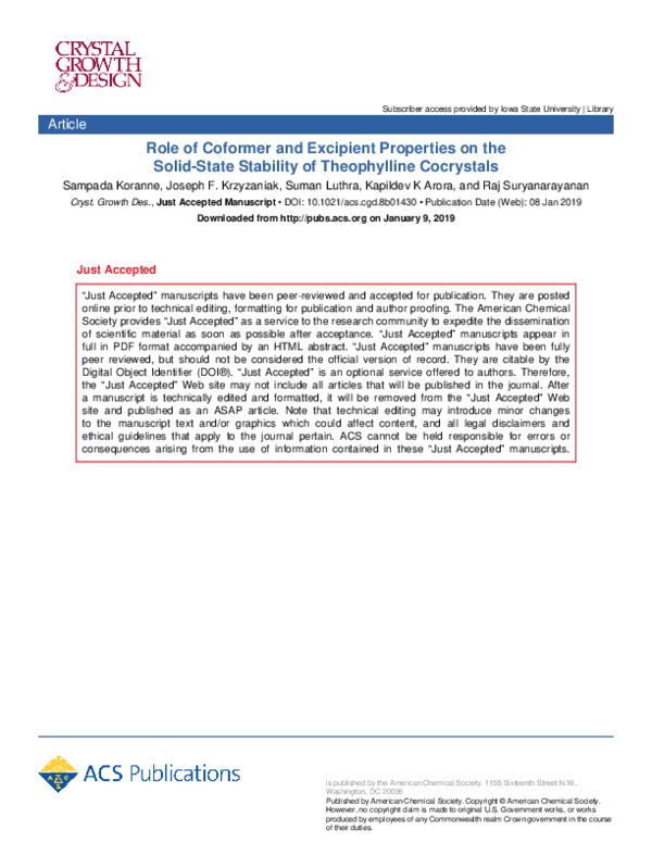 (PDF) Role of Coformer and Excipient Properties on the Solid-State ...