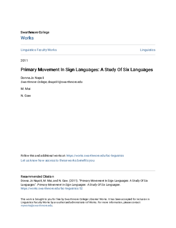 (PDF) Primary movement in sign languages: a study of six languages